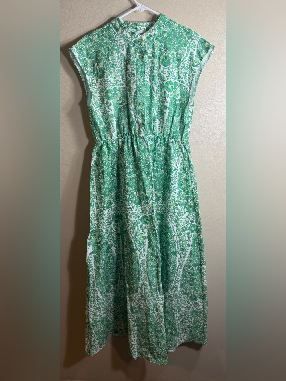 Le Ragazze Italy Linen Blend Green Botanical Midi Dress Large